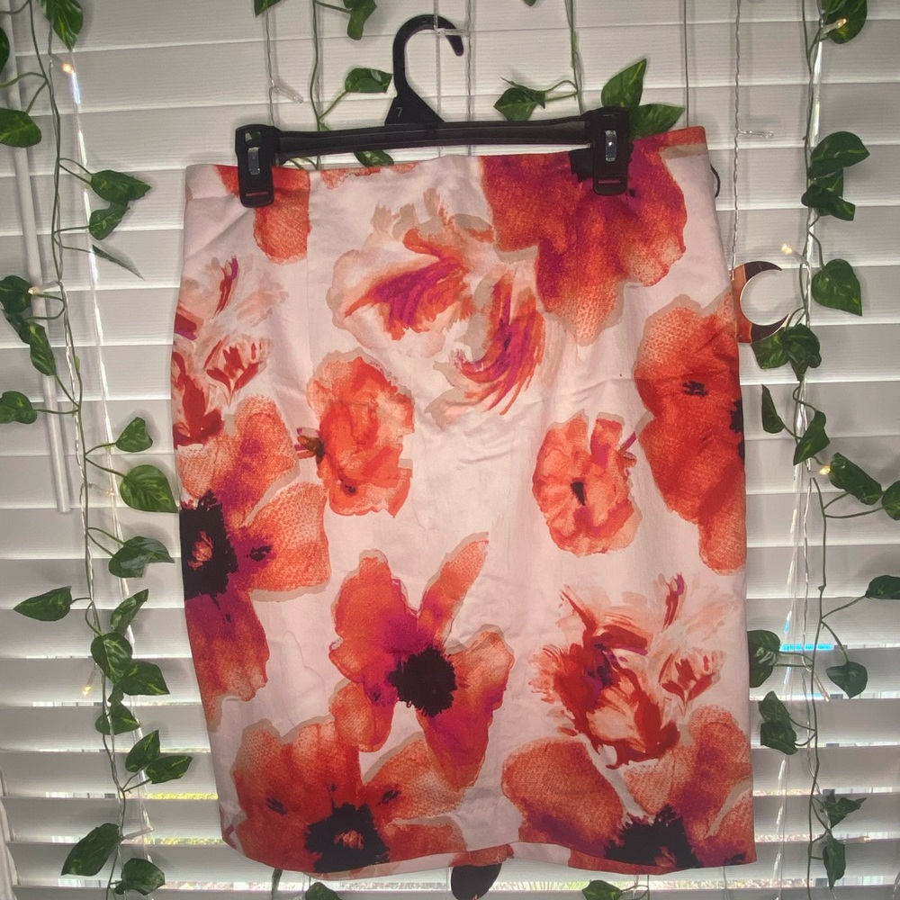 Watercolor Big Poppy Flowers midi skirt-Worthington